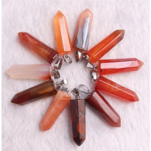 50pcs/lot Assorted Natural Stone Pendant Carnelian Red Agates Energy Bullet Hexagonal Point Necklaces Healing Pendant Wholesales