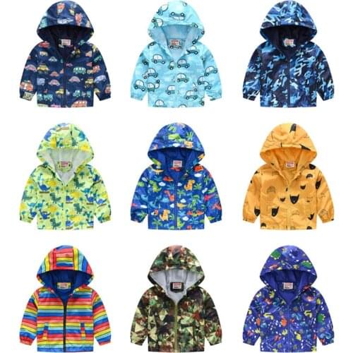 Boys Jacket 2021 Spring And Autumn New Korean Childrens Clothing Baby Fashion Cartoon Dinosaur Hooded Jacket Windbreaker Coat