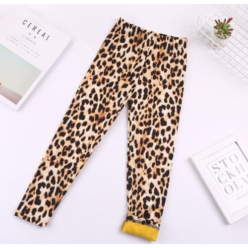2020 New Childrens Fleece Leggings Milk Leopard Print with Velvet Thickened Pants