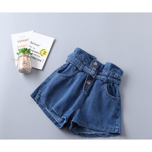 Summer girls jeans baby hot shorts kids denim shorts children bottoms streetwear bud high waist waistband button 2-9 clothes