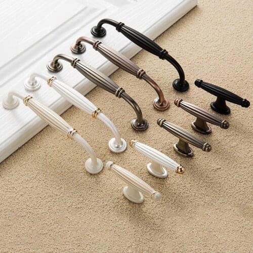 Furniture Kitchen Cabinet Handle Metal Zinc Alloy Black White Bronze Vintage Drawer Cupboard Wardrobe DresserDoor Home Pull Knob