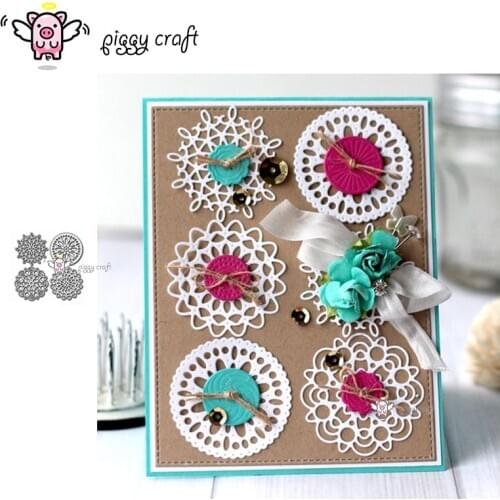 Piggy Craft metal cutting dies cut die mold Lace wreath round frame Scrapbook paper craft knife mould blade punch stencils dies