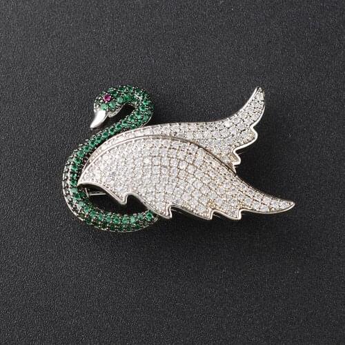 32x45mm White gold plated Mixed Color Cz micro Swan brooch
