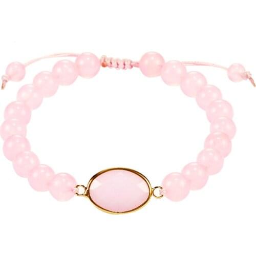 Sweet Natural Stone Beads Oval Pink Crystal Bracelet for Women Hand-woven Adjustable Bracelet Korean Fashion Jewelry 2020 New