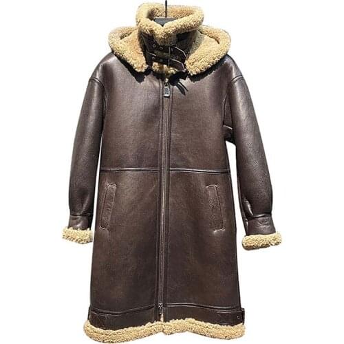 2021 winter mens fashion LAMB SHEEP FUR wool lining long design outerwear overcoat with hooded