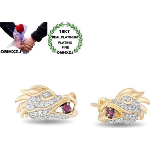 OMHXZJ Wholesale EA642 European Fashion Woman Girl Party Birthday Wedding Gift Dragon Zircon 18KT White Rose Gold Stud Earrings
