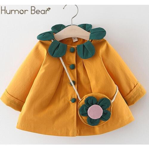 Humor Bear Autumn Baby Girl Clothes Petal Collar Baby Princess Dress Long Sleeve Button Coat+Flower Bag 2Pcs Infant Clothes