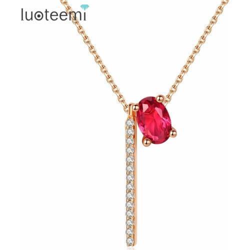 LUOTEEMI Necklace Copper CZ Red Stone Drilled Chain Tassel Vintage Gorgeous Multicolor Bright-color Bijoux Femme Gift For Women