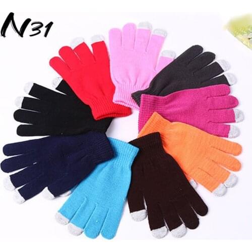 Women Knitted Smart Phone Touch Screen Gloves Winter Warm Finger Gloves Elastic Mittens Solid Color Hand Warmer Men Unisex