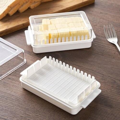 Plastic Butter Cutting Storage Box Transparent Cheese Cutter Slicer Keeper Tray Container with Lid