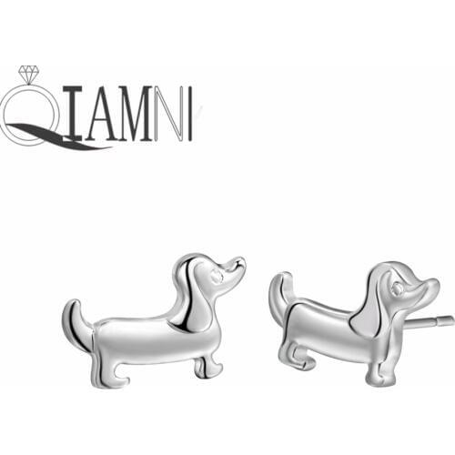 QIAMNI Boho Chic Lovely Dachshund Sausage Dog Animal Stud Earrings Women Girls Christmas Kids Pet Lover Gift