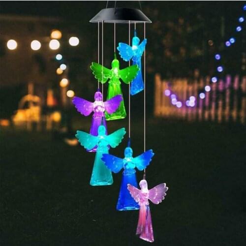 Solar Angel Wind Chime Garden Landscape Hanging Decorations Lamp With Hook Color Changing LED Bulbs Night Lighting