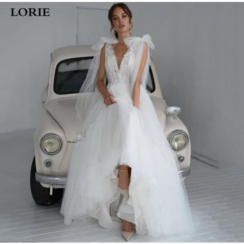LORIE A-line Wedding Dress Lace Appliques Boho Wedding Dress Backless Bride Dress 2021 Weeding Gowns vestidos de novia 2021