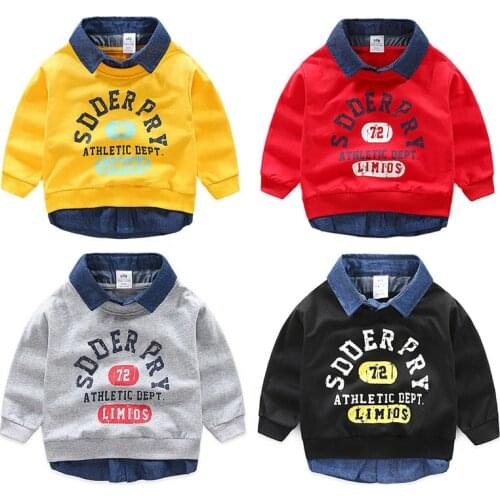 2021 Spring Autumn New Design 2 3 4 5 6 8 10 Years Children Turn-down Collar Letter Print Patchwork Sweatshirt For Kids Baby Boy