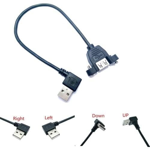 Extension Cable Male To Female Adapter USB 2.0 90 Degree 25cm Cord Right / Left /Up/Down Angle