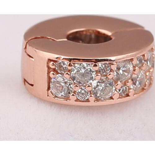S925 DIY Jewelry Shining Elegance Clips Stoppers Charm fit Lady Bracelet Bangle Rose & Clear CZ