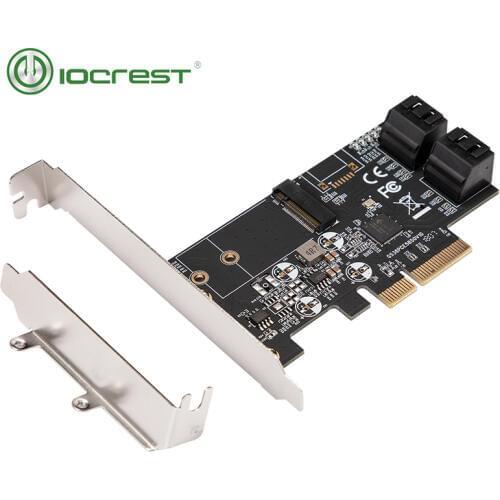IOCREST Internal 4 Port Non-Raid SATA III 6GB/S with M.2 B-Key 22x42 Pci-E X4 Controller Card for Desktop PC Support SSD and HDD