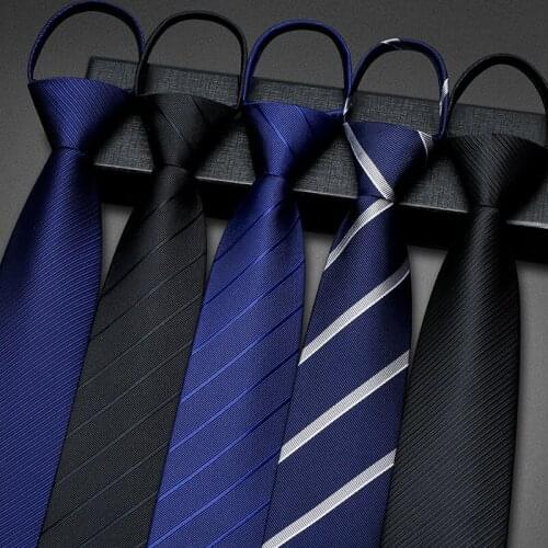 High Quality Navy Blue Striped Zipper Tie For Men Brand New Fashion Business Dress Suit 7CM Necktie Wedding Work With Gift Box