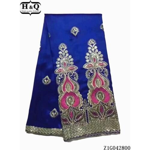 H&Q 2021 High Quality African George Lace Fabric With Sequin Embroidered George Lace Fabric For Wedding 5 Yard Brocade Jacquard