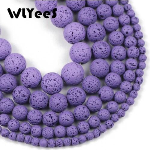 WLYeeS Natural Stone Purple Rubber Paint Lava Bead Volcanic Rock Loose Bead for Jewelry Making 6 8 10 12mm DIY Bracelet Necklace