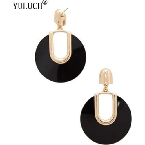 YULUCH New Design Geometric Round Black Stud Earrings Hollow Gold Stud Earrings Simple Stud Earrings For Woman Gift