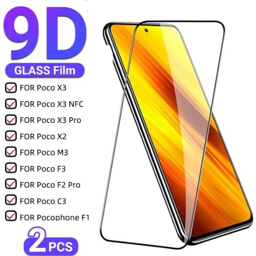 9D Tempered Glass For Xiaomi Poco F3 Protector Glass Poco X3 F2 Pro M3 X2 C3 X3 NFC Pocophone F1 Screen Protective Film Pocox3