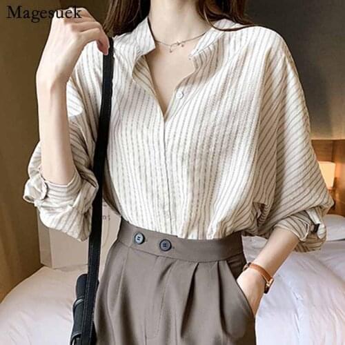 2020 Fashion Office Lady Striped Shirt Women Summer New Long Sleeve Shirt Women Tops Thin Sunscreen Shirts and Blouses 11391