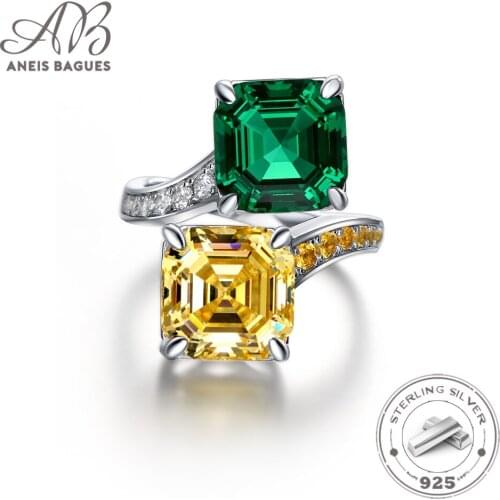 Aneis Bagues 100% 925 Sterling Silver Yellow Emerald Sparkling Water Drop High Carbon Diamond Rings For Women Fine Jewelry Gift