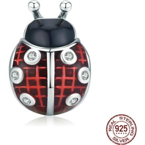 DISINIYA Ladybug Metal Beads for Women Jewelry Making 925 Sterling Silver Red Enamel Charm fit Original Bracelet DIY ZSCC261481