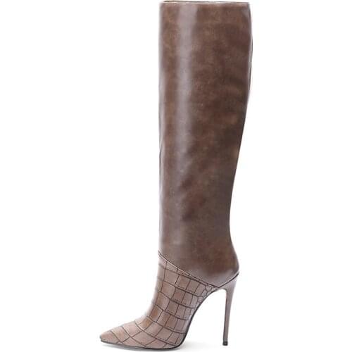 Women Knee High Thin Heel Plus-Size Boots Solid Color Leather Pointed Toe Female High Quality Boots