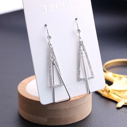 Ladies Wedding Jewelry Rhinestone Earrings Geometric Triangle Metal Crystal Pendant Earrings Fashion Party Earrings