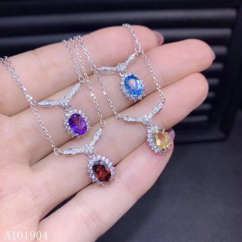 KJJEAXCMY boutique jewelry 925 sterling silver inlaid natural topaz garnet citrine amethyst female necklace necklace support tes