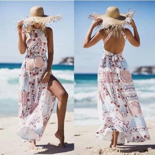 Artfeel New Print Holiday Style Women Seersuckers dress Sexy Boho High Waist Longuette White Summer Beach Lady Braces dress
