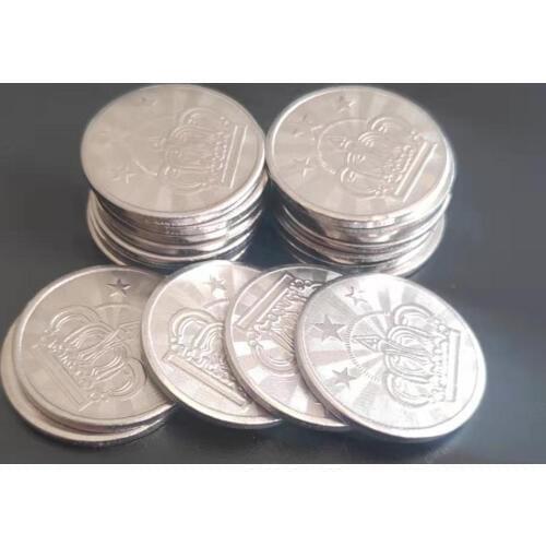 100pcs 25*1.85mm Metal Arcade Game Tokens Stainless Steel Arcade Game Coin Pentagram Crown Tokens