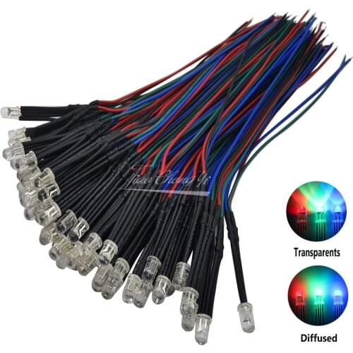 10-50pcs F5 5mm Round 20cm Pre Wired DC12V LED Lamp Light RGB Multicolor Diode Emitting Diodes LED