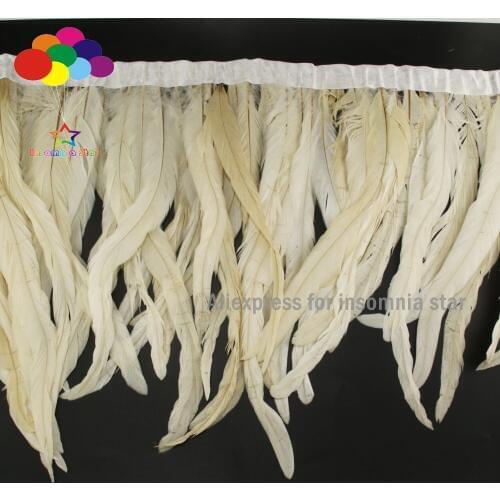 2 meters Milk white Cock tail feathers Trim Fringe 25-35cm/10-14inch Width Decorative Craft Feather Trim Feather Ribbon DIY