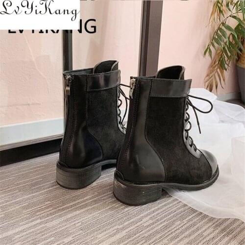 2019 Women Fashion Shoes Vintage Boots Thick Short Boots Womens Leather Ankle Boots Female Winter Warm Lace-up Shoes 35-40