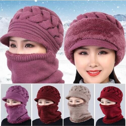 2021 New Winter Balaclava Beanies Mother Hat Women Warm Thick Skullies Riding Outdoor Hats Gorras Stripes Beanie Cap Mask