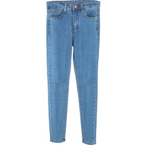 2021 Slim Ripped Jeans For Women Skinny Jeans Woman High Waist Denim Pencil Pants Girls Stretch Hole Jeans Blue Pants Size 26-36