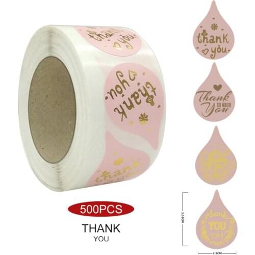 3 Colors Multi-Styles Novel Water Droplets Gold Foil Thank You Sticker 500pcs Business Baking Wedding Envelope Gift Decor Labels