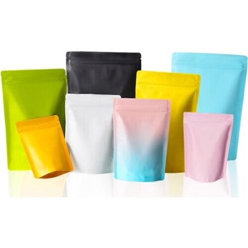 Wholesale 50pcs Colors Stand up Aluminum Foil Zip-lock Packaging Bag Heat Sealing Snack Spice Dressing Women Panties Dolls Bags