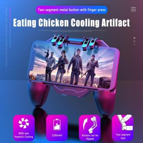 AK88 SIX Finger Gamepad Control for PUBG Mobile Game for Android iOS smartphone Cooling Fan Gamepad Controller with 1200mAh