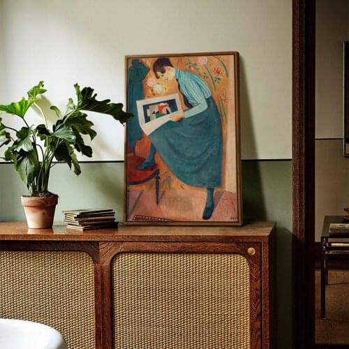 The Reading Girl Abstract Wall Art Poster Nordic Vintage Canvas Print Painting Picture for Living Room Bedroom Decor