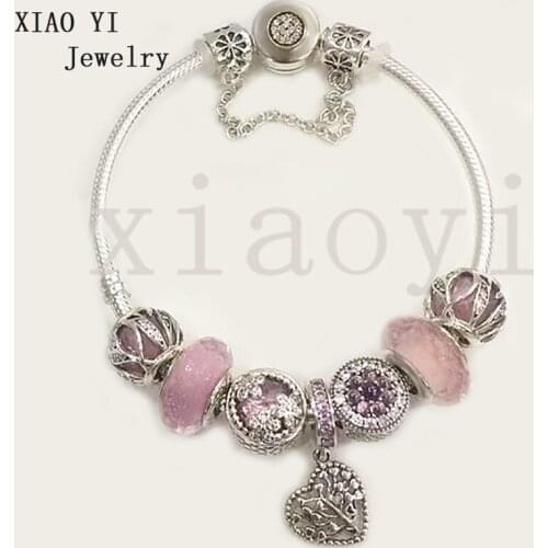 XIAOYI 2020 new 100% s925 Pink love leaf flower series charming gentle high quality Bracelet surprise birthday gift female