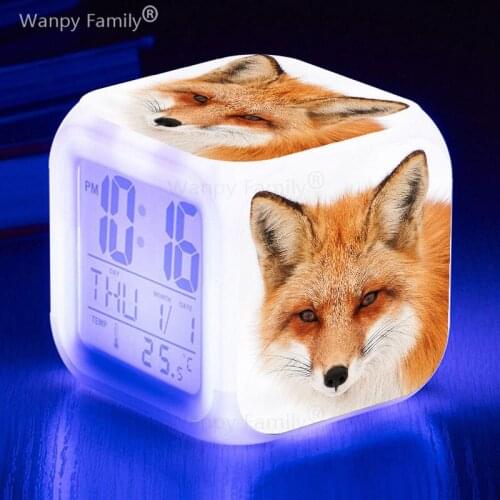 Arctic Fox Alarm Clock 7 Color Glowing LED Digital Alarm Clock Kids Room Multifunction Desk Wake Up Luminous Electronic Watches
