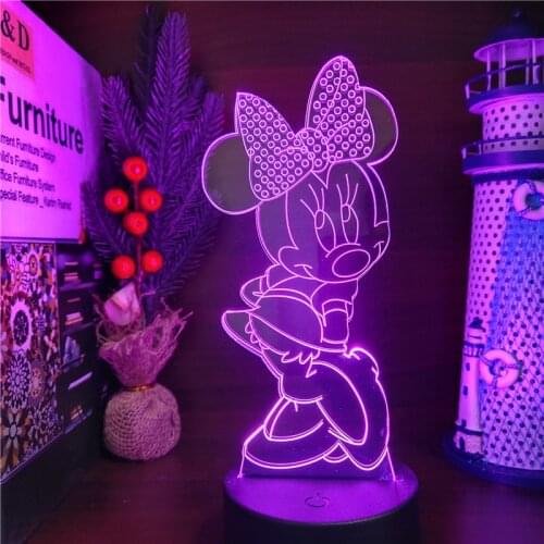 Disney Mickey Mouse Anime Night Lights Kawaii Lamp Decor Bedroom Lighting Visual Desk Led Kids Xmas Gift Lampara Colorful