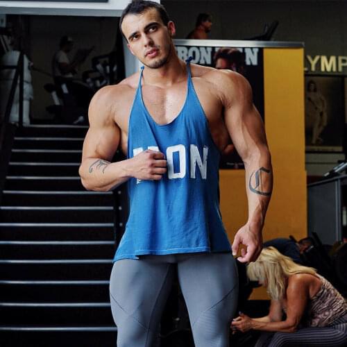 Mens Athletic GYM Fitness Tank Tops Muscle Workout Y-Back Thin Shoulder Strap Stringer Bodybuilding Cotton Solid Sleeveless