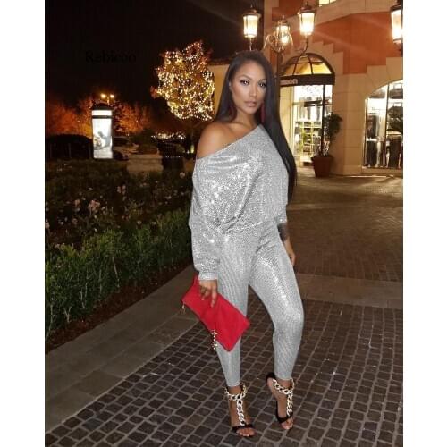 Women Sequin Long Sleeve Shirt & Glitter Shiny Pant Sets