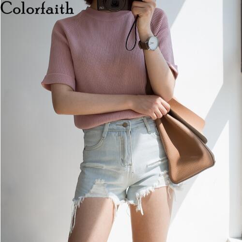 Colorfaith New 2020 Women Spring Summer T-Shirts Solid Multi Colors Bottoming Casual Raglan Sleeve Minimalist Slim Tops T6101