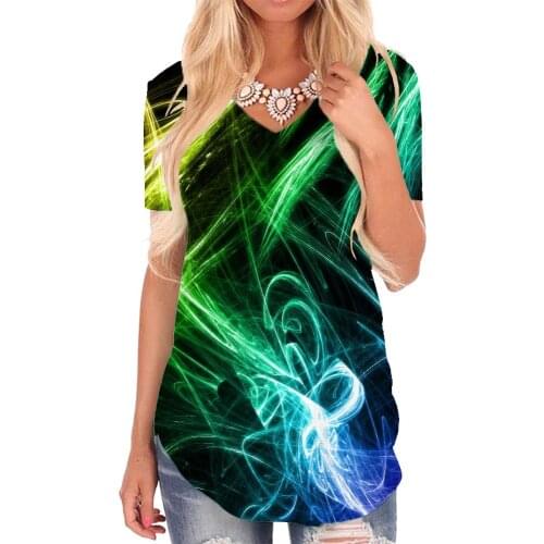Giyu Brand Rainbow T-shirt women Colorful V-neck Tshirt Abstract Funny T shirts Psychedelic Tshirts Printed Womens Clothing
